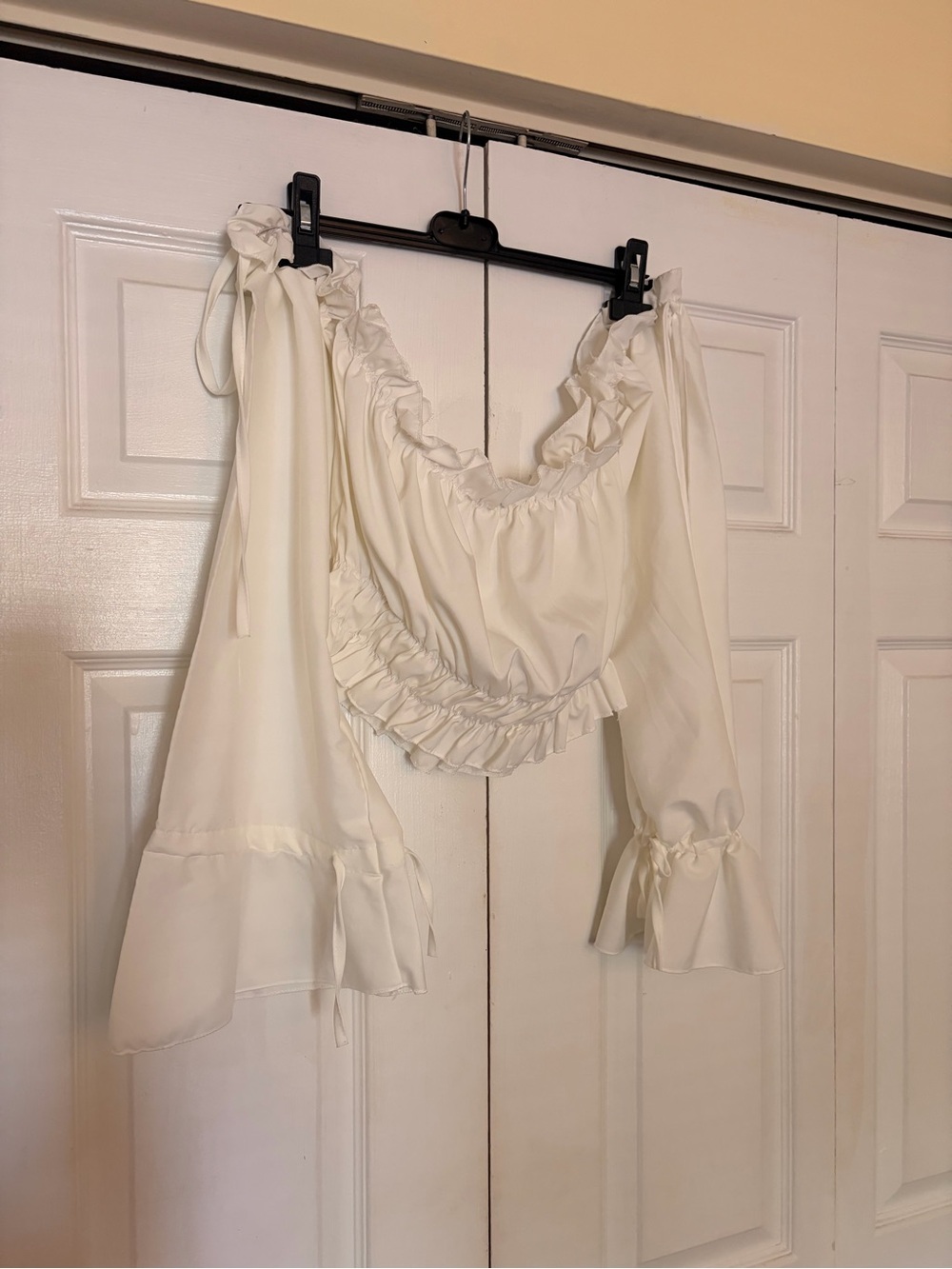 SHEIN White Ruffled Off-Shoulder Crop Top